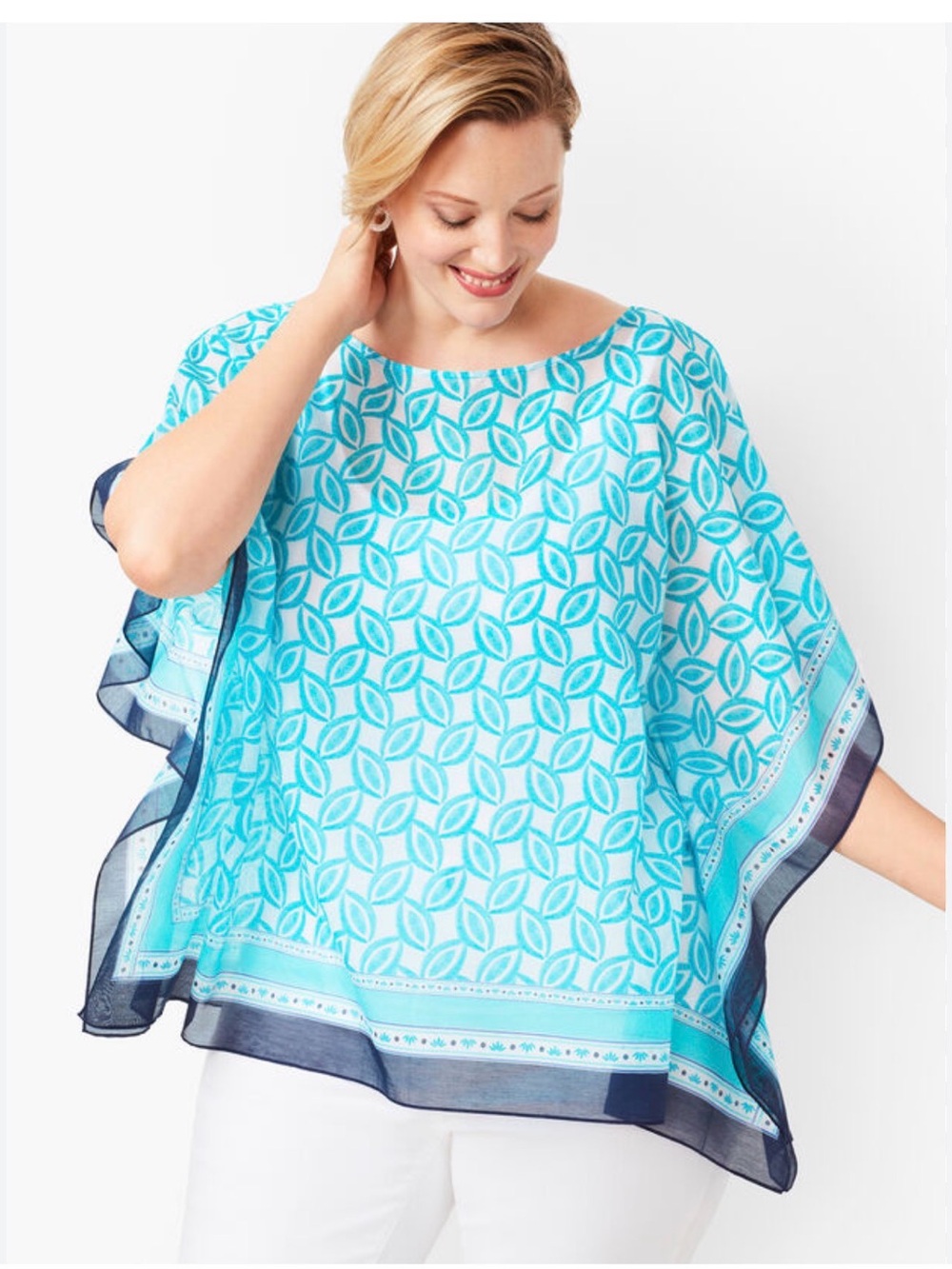 Talbots Relaxed Blue and White Poncho